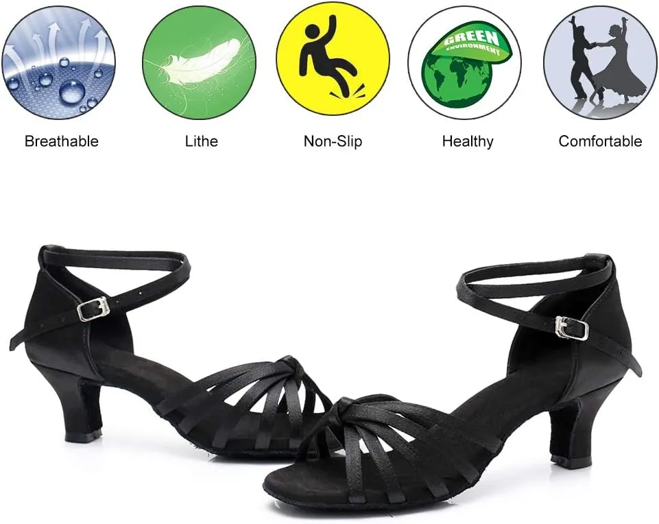 DKZSYIM Women's Satin Latin Dance Shoes Ballroom Performance Shoes Model WH1213/1217