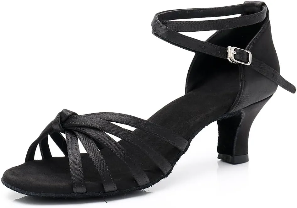 DKZSYIM Women's Satin Latin Dance Shoes Ballroom Performance Shoes Model WH1213/1217