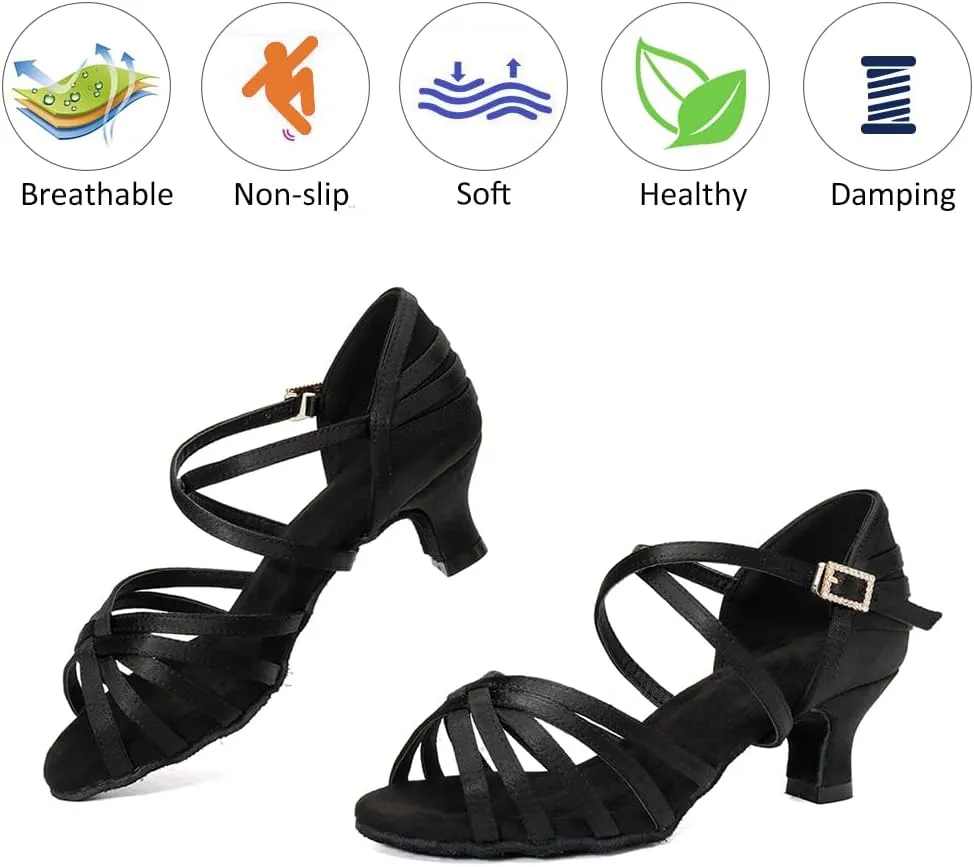 DKZSYIM Women's Satin Latin Dance Shoes Professional Ballroom Salsa Practice Performance Dancing Shoes,Model SS-ZS