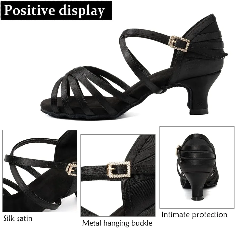 DKZSYIM Women's Satin Latin Dance Shoes Professional Ballroom Salsa Practice Performance Dancing Shoes,Model SS-ZS