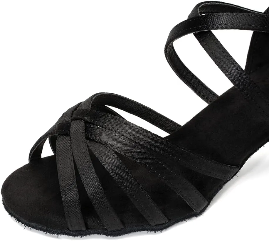 DKZSYIM Women's Satin Latin Dance Shoes Professional Ballroom Salsa Practice Performance Dancing Shoes,Model SS-ZS