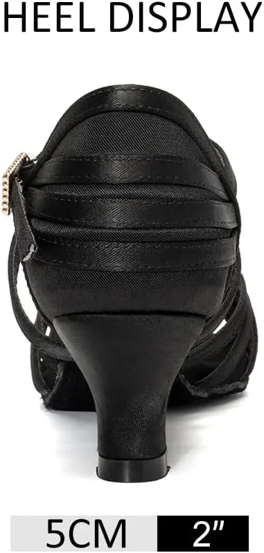 DKZSYIM Women's Satin Latin Dance Shoes Professional Ballroom Salsa Practice Performance Dancing Shoes,Model SS-ZS