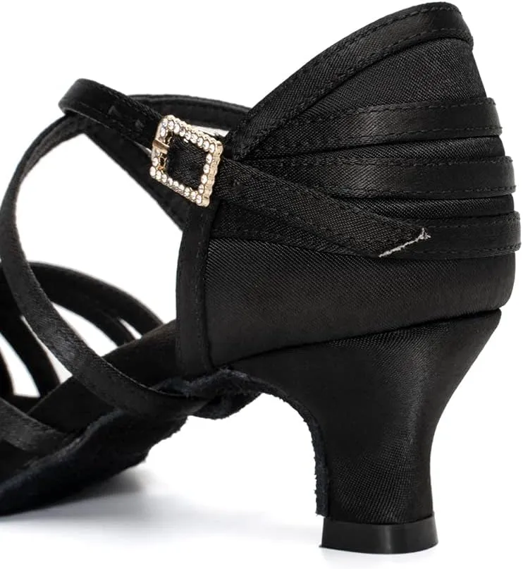 DKZSYIM Women's Satin Latin Dance Shoes Professional Ballroom Salsa Practice Performance Dancing Shoes,Model SS-ZS