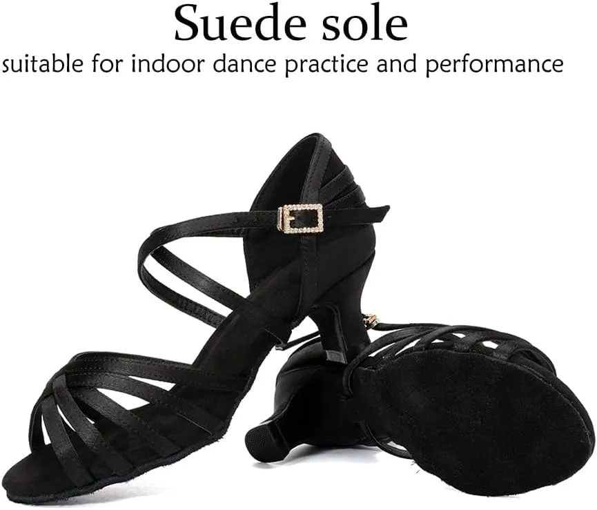 DKZSYIM Women's Satin Latin Dance Shoes Professional Ballroom Salsa Practice Performance Dancing Shoes,Model SS-ZS