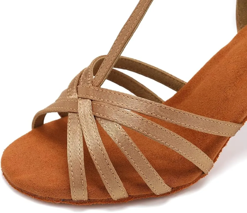 DKZSYIM Women's Satin Latin Dance Shoes Professional Ballroom Salsa Practice Performance Dancing Shoes,Model SS331