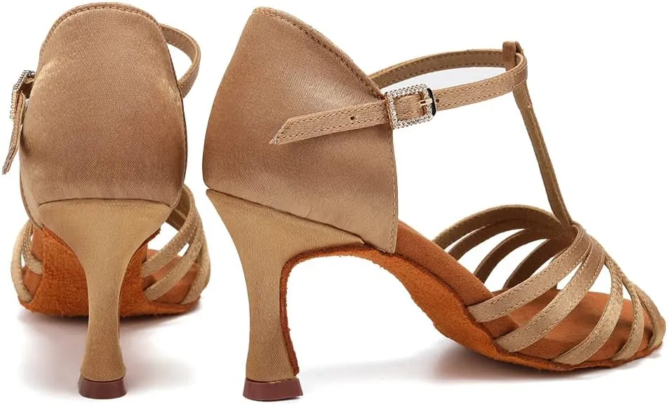 DKZSYIM Women's Satin Latin Dance Shoes Professional Ballroom Salsa Practice Performance Dancing Shoes,Model SS331