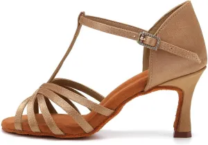 DKZSYIM Women's Satin Latin Dance Shoes Professional Ballroom Salsa Practice Performance Dancing Shoes,Model SS331
