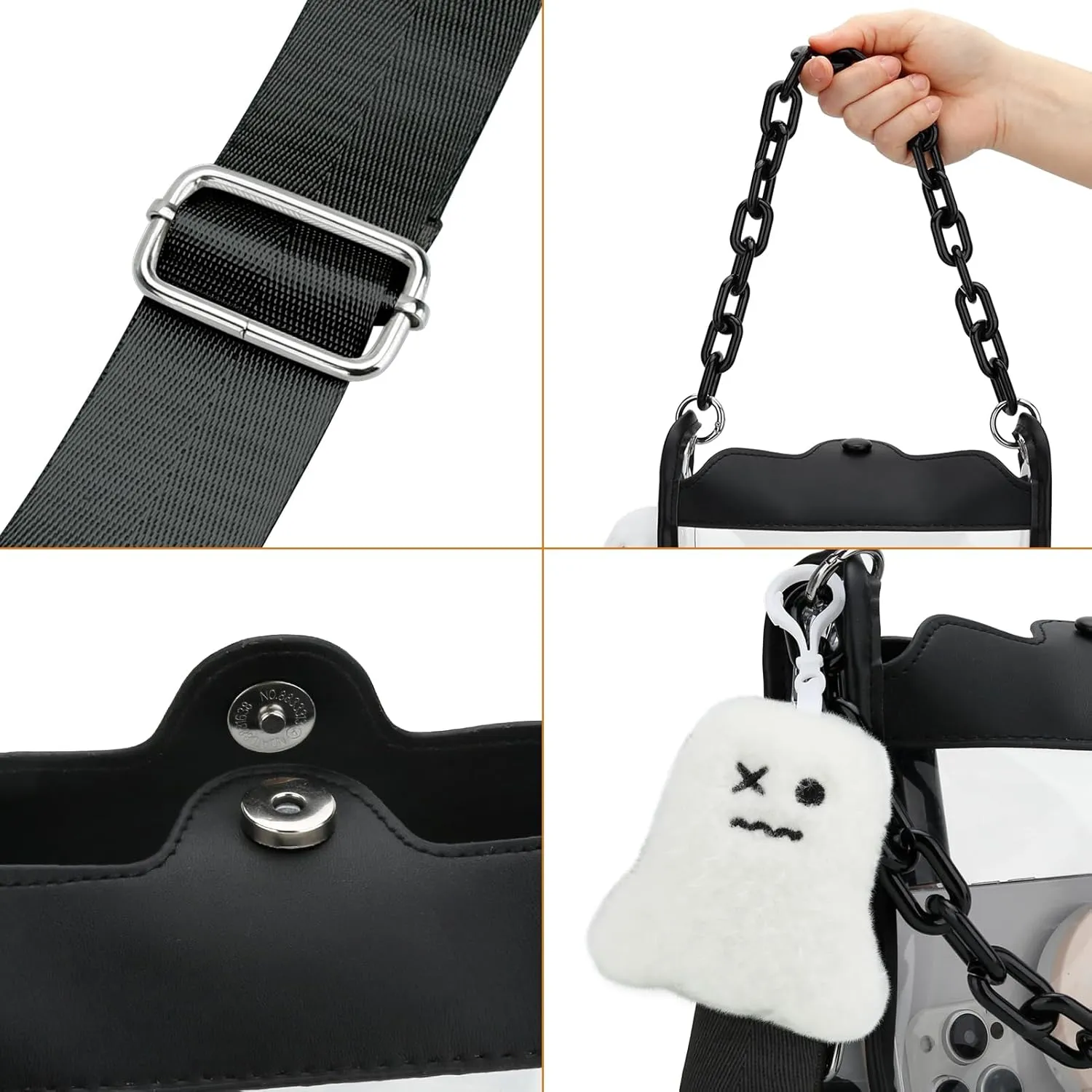 DOB SECHS Clear Crossbody Purse Bag - Clear Messenger Bag for Stadium Concerts & Sporting Events