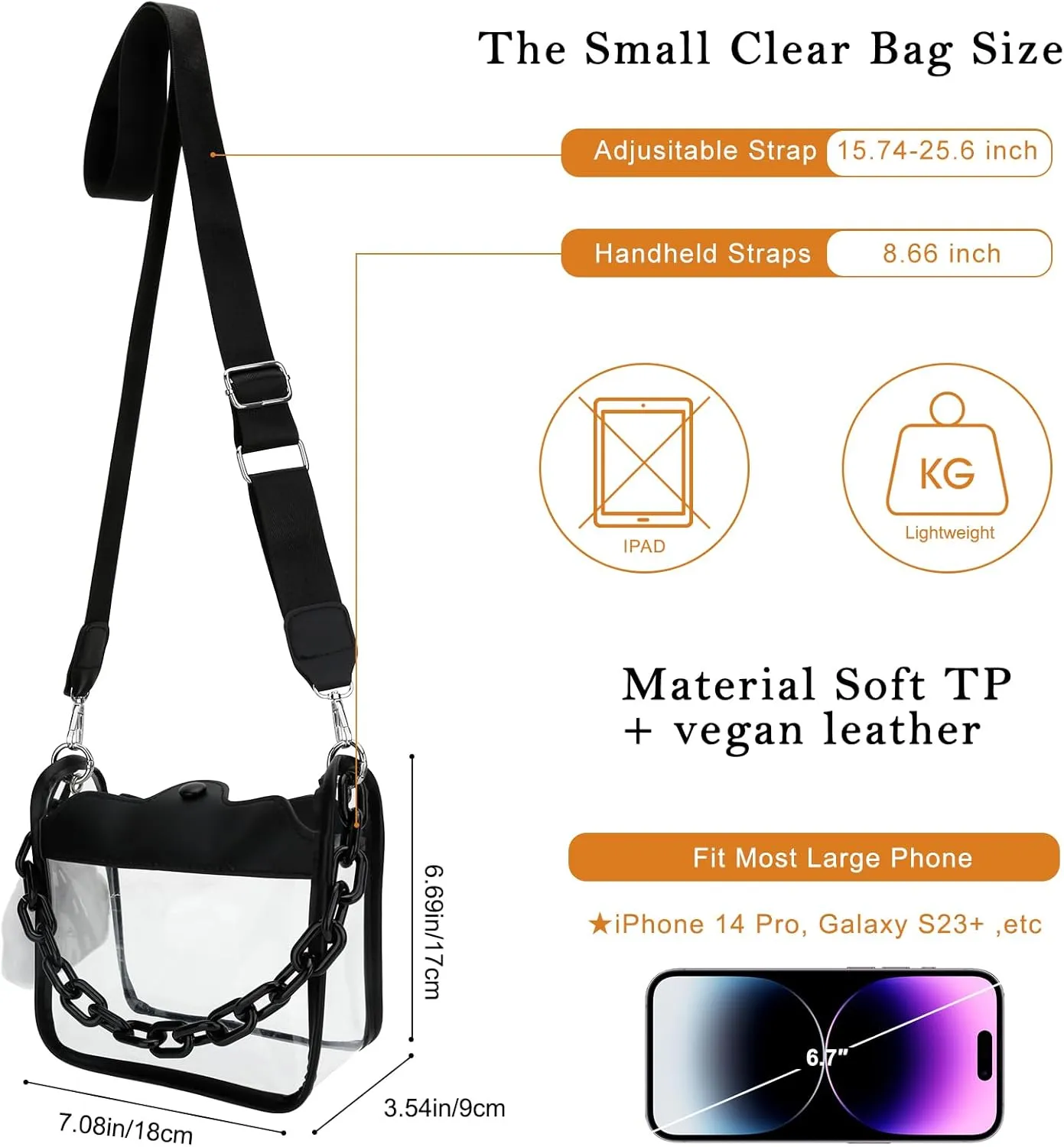 DOB SECHS Clear Crossbody Purse Bag - Clear Messenger Bag for Stadium Concerts & Sporting Events