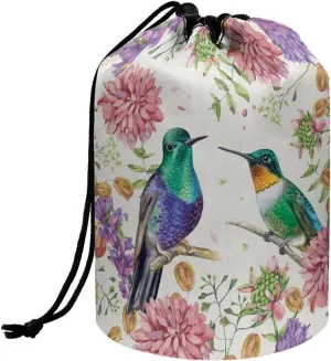 Dolyues Hummingbird Makeup Bag Pouch Portable Drawstring Cosmetic Bag for Women Travel Toiletry Bag Organizer Cute Makeup Brushes Storage Bag
