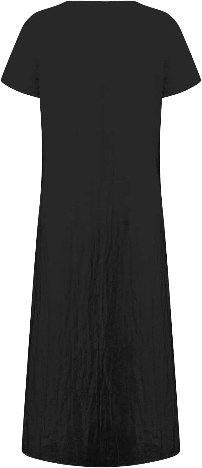 Dresses for Women 2025 Summer Cotton Linen Solid Gauze Dress Loose Casual Beach Vacation Flowy Midi Dress with Pockets