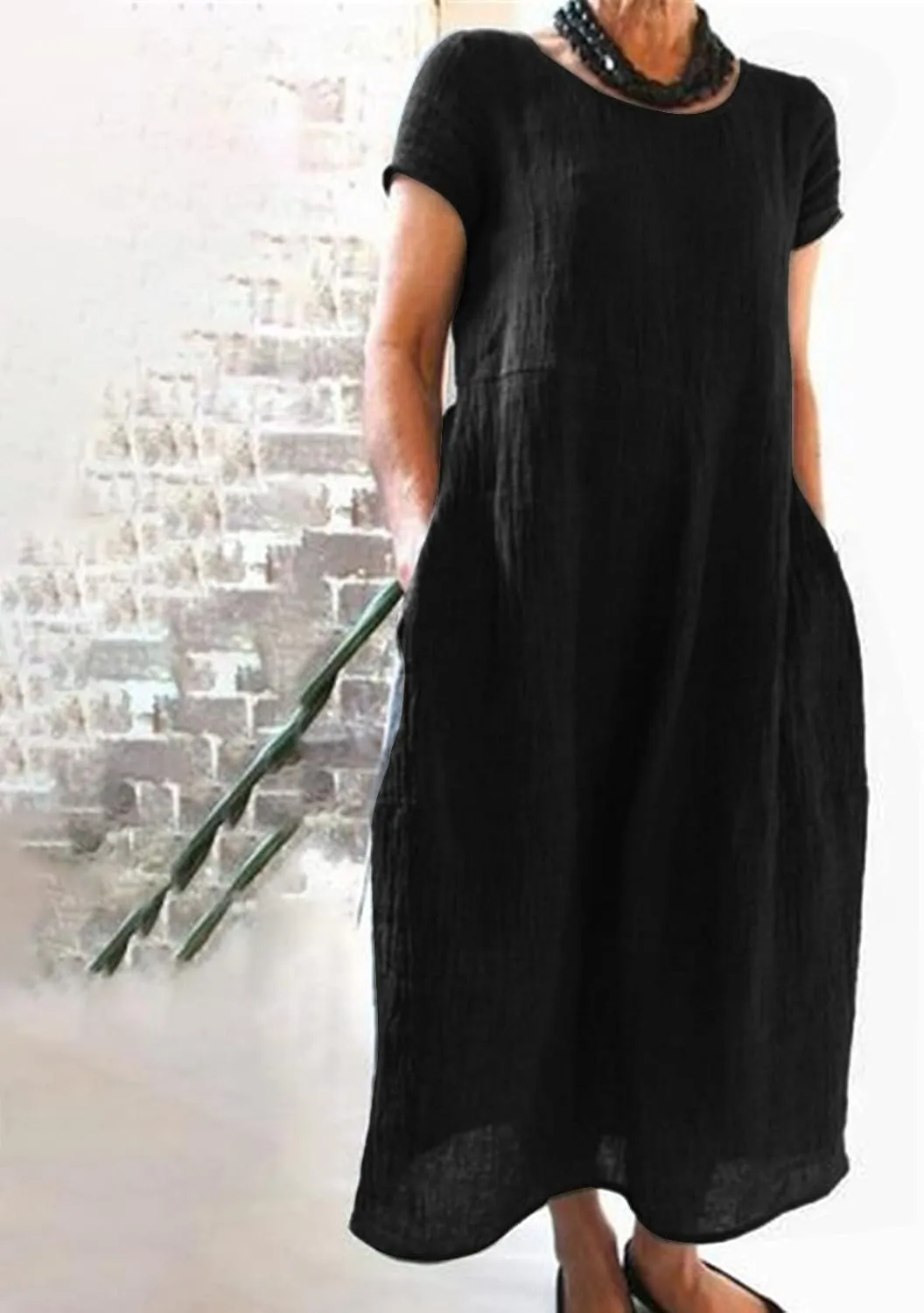 Dresses for Women 2025 Summer Cotton Linen Solid Gauze Dress Loose Casual Beach Vacation Flowy Midi Dress with Pockets