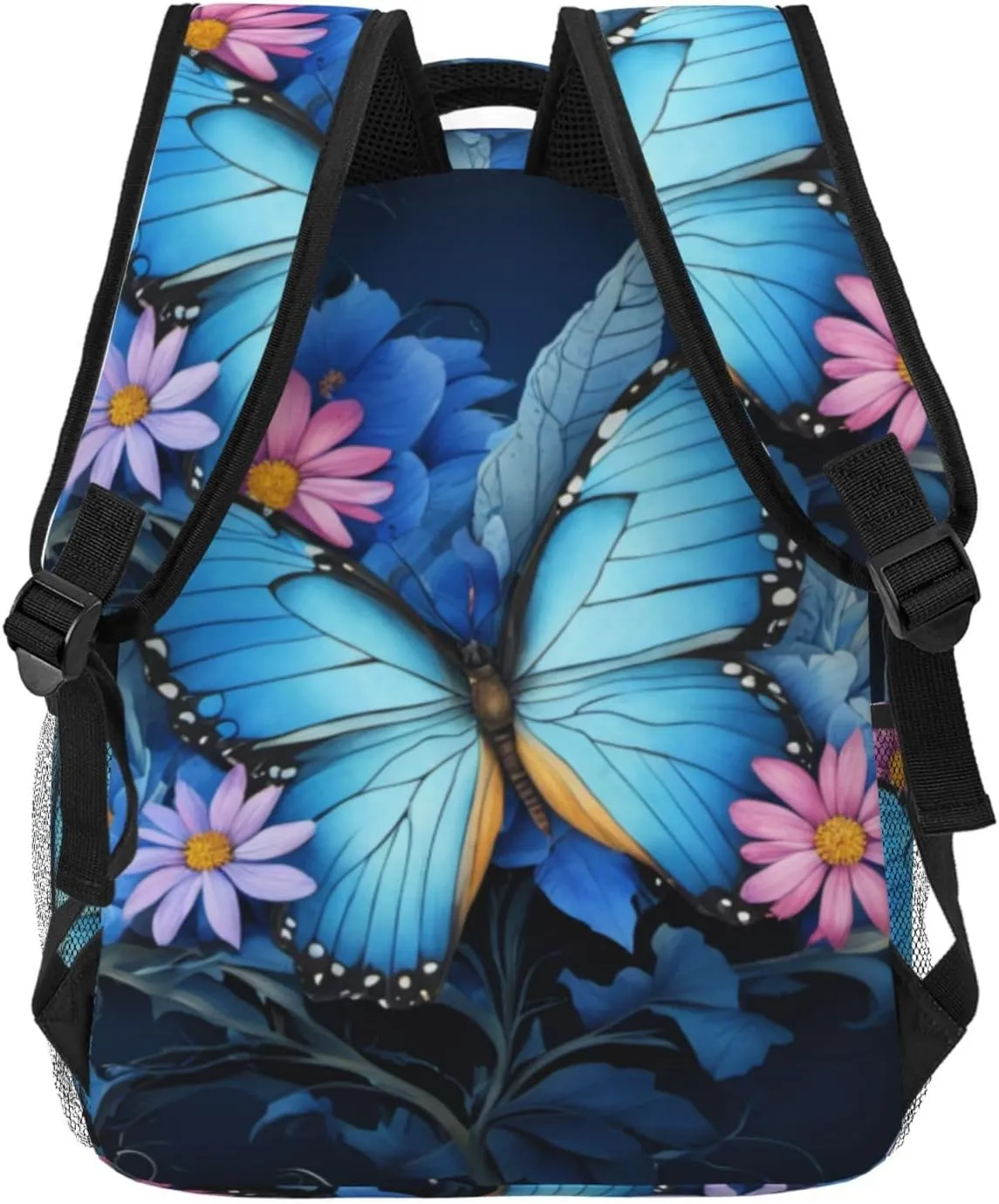 Dujiea 17 Inch Backpack Blue Butterfly Floral Laptop Backpack School Bookbag Travel Shoulder Bag With Chest Strap
