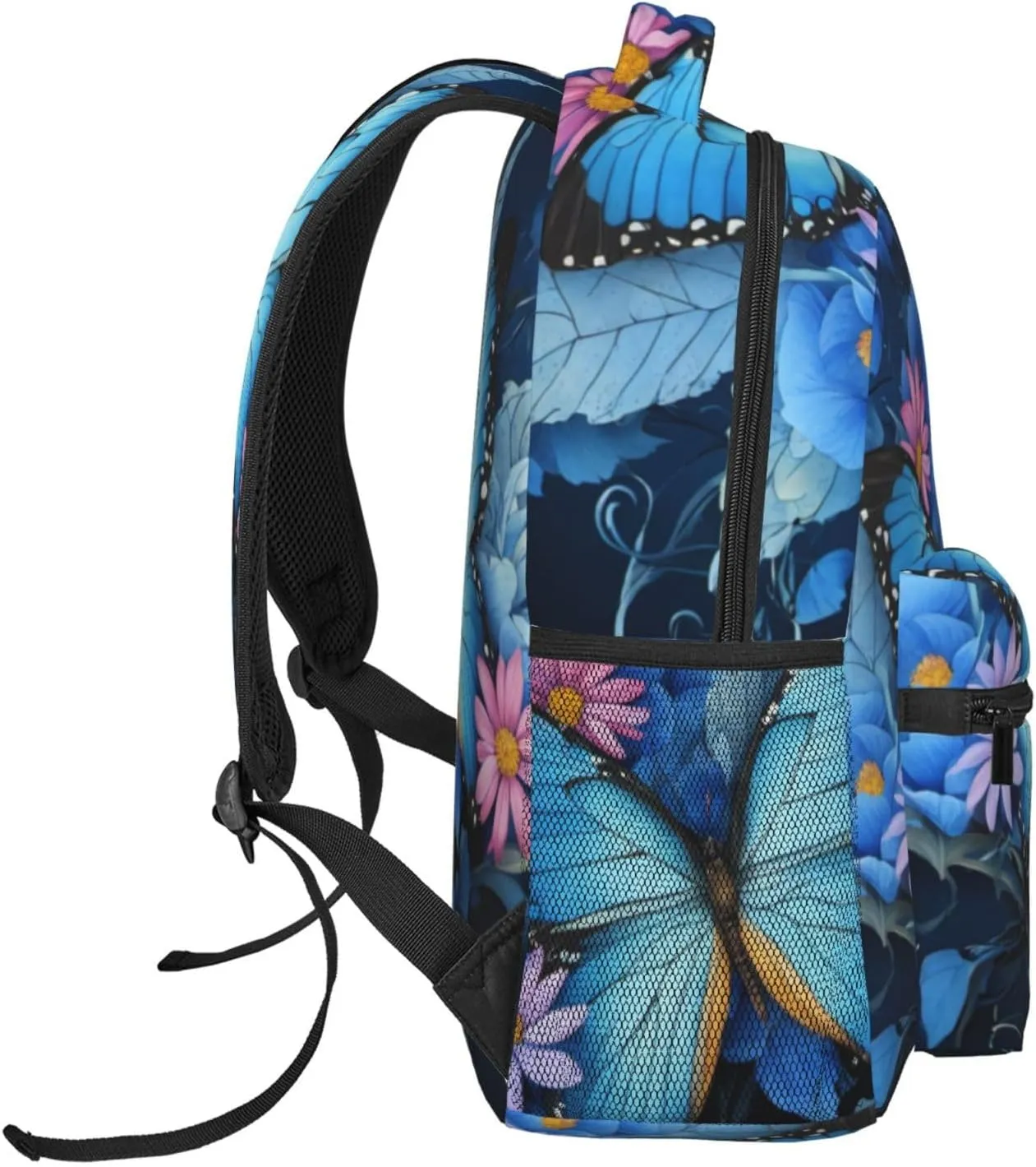 Dujiea 17 Inch Backpack Blue Butterfly Floral Laptop Backpack School Bookbag Travel Shoulder Bag With Chest Strap