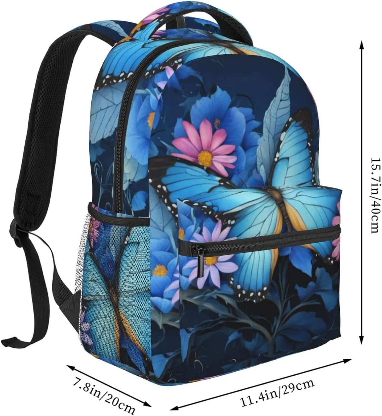 Dujiea 17 Inch Backpack Blue Butterfly Floral Laptop Backpack School Bookbag Travel Shoulder Bag With Chest Strap