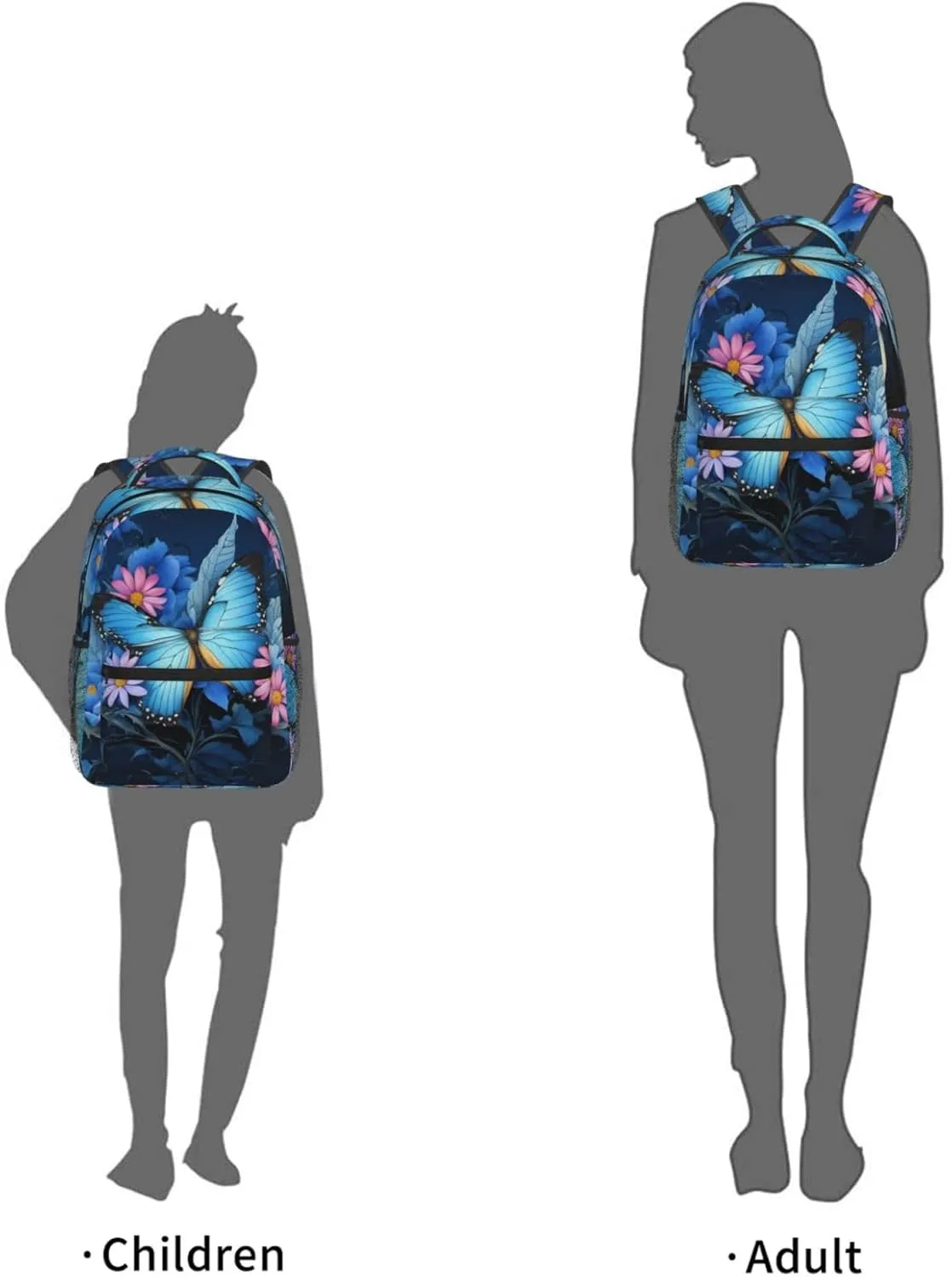 Dujiea 17 Inch Backpack Blue Butterfly Floral Laptop Backpack School Bookbag Travel Shoulder Bag With Chest Strap