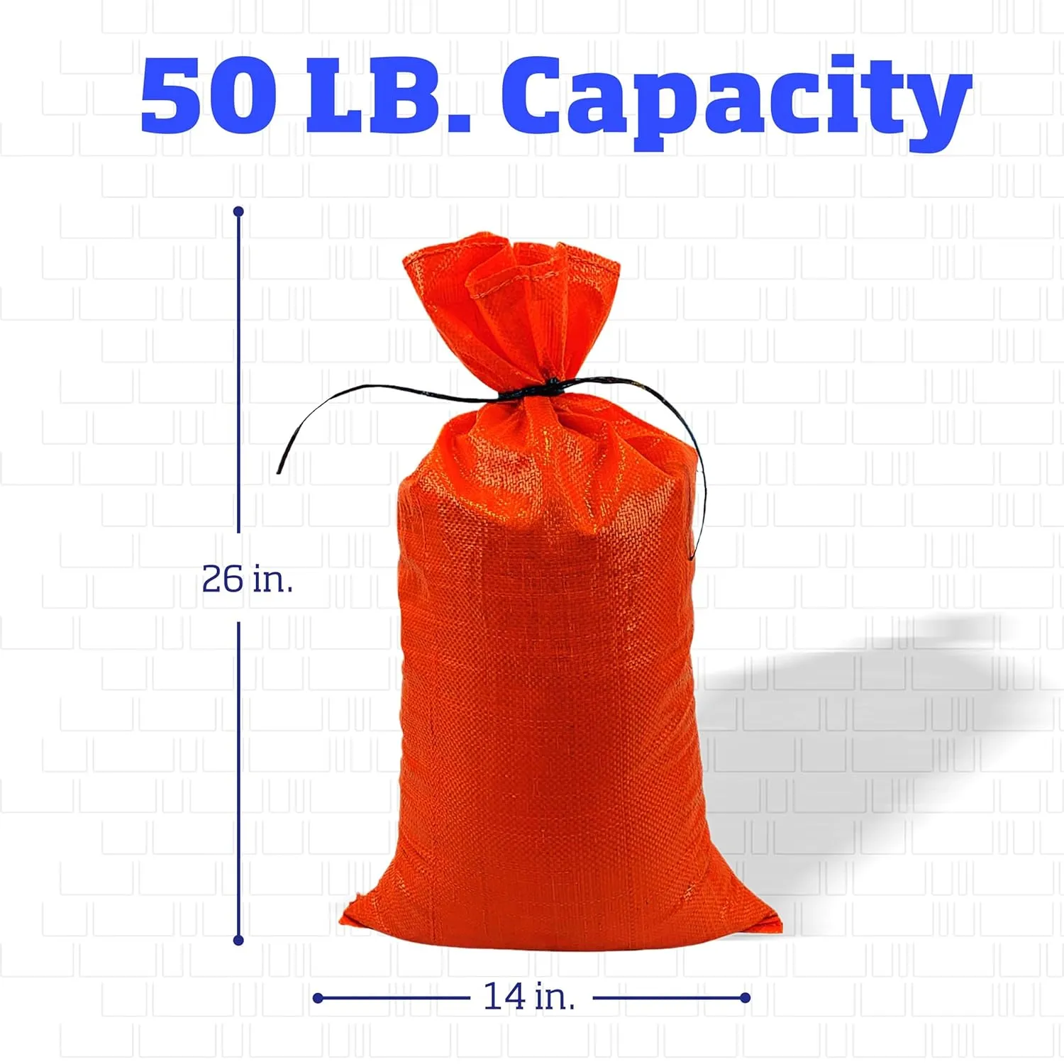 DURASACK Heavy Duty Sand Bags with Tie Strings Empty Woven Polypropylene Sand-Bags for Flood Control with 1600 Hours of UV Protection, 50 lbs Capacity, 14x26 inches, Orange, Pack of 10