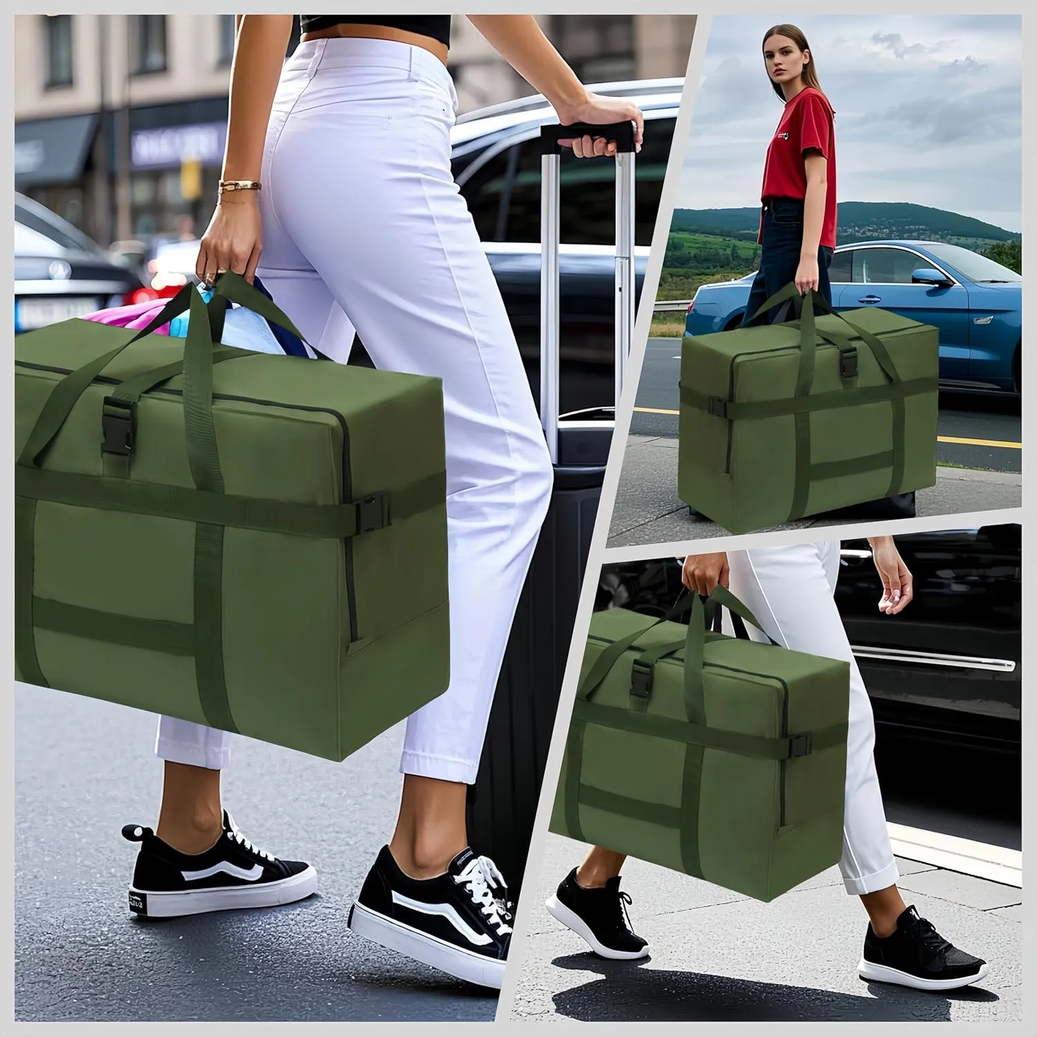Extra Large Storage Duffle Bag for Travel Waterproof Carry on Weekend Overnight Storage Bag over Luggage for Camping, Movingshopping (120L-Dark Green)