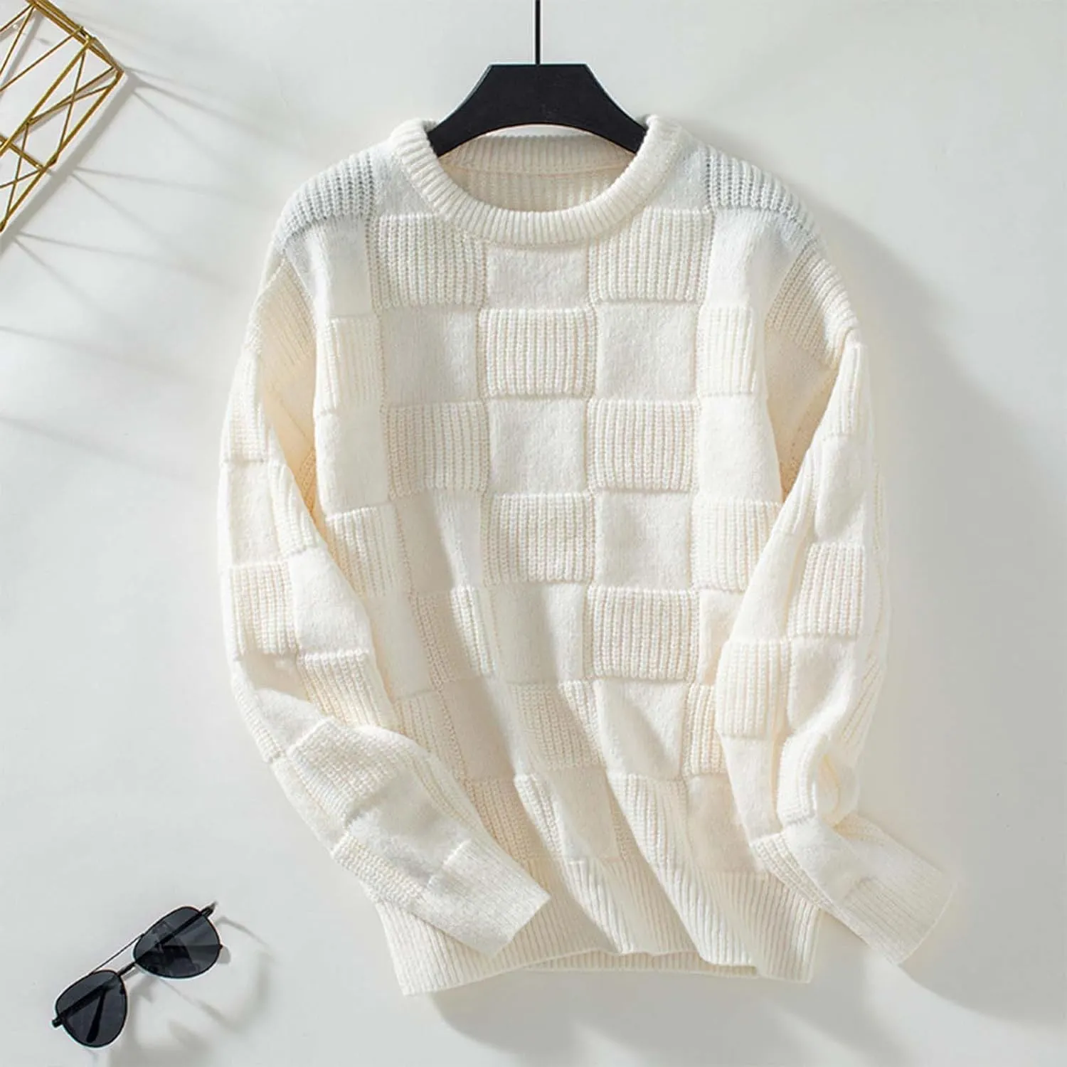 Fall Sweaters for Women Chunky Knit Crewneck Solid Color Long Sleeve Soft Casual Lightweight Jumper Tops