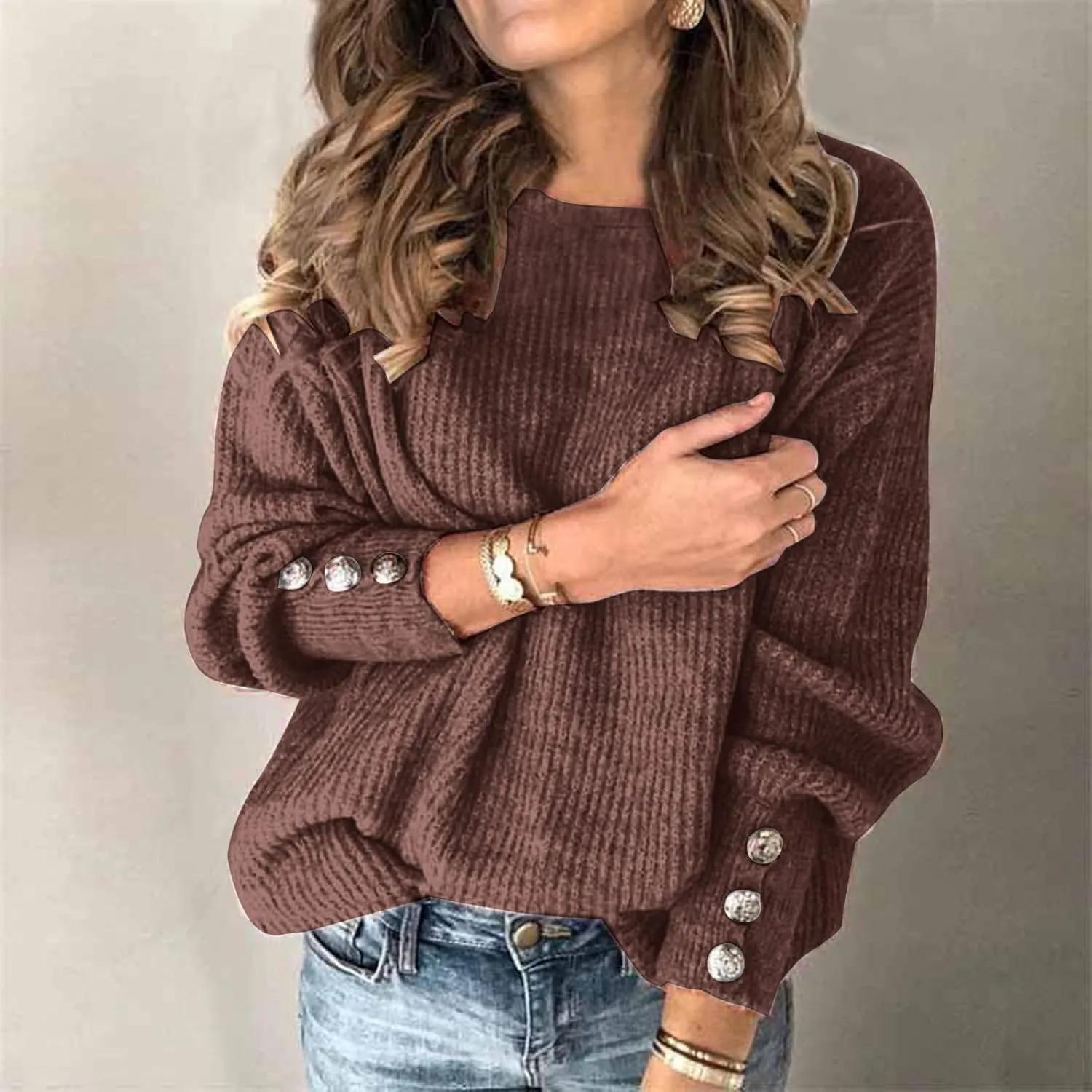 Fall Sweaters for Women Chunky Knit Solid Color Crewneck Long Sleeve Loose Fit Casual Soft Jumper Tops