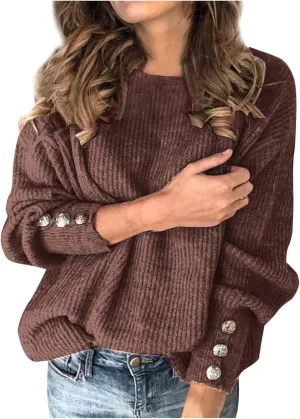 Fall Sweaters for Women Chunky Knit Solid Color Crewneck Long Sleeve Loose Fit Casual Soft Jumper Tops