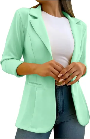 Fashion Women Blazer Jackets Turn Down Collar Blouse Long Sleeve Casual Fall Winter Work Coat Open Front Cardigan