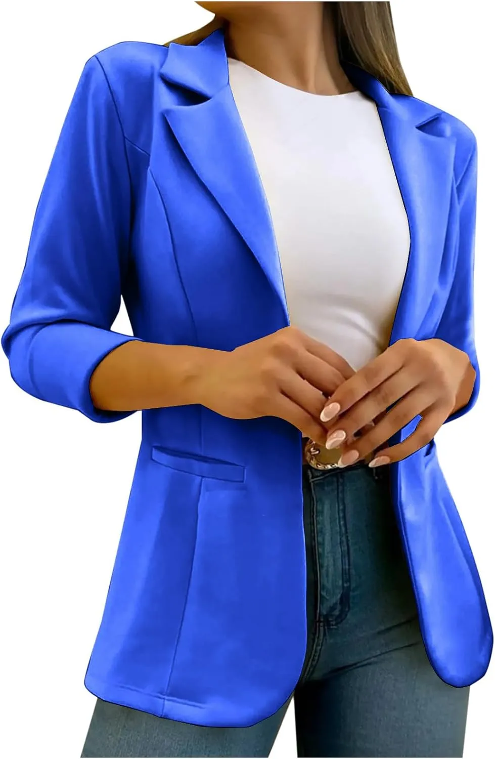 Fashion Women Blazer Jackets Turn Down Collar Blouse Long Sleeve Casual Fall Winter Work Coat Open Front Cardigan