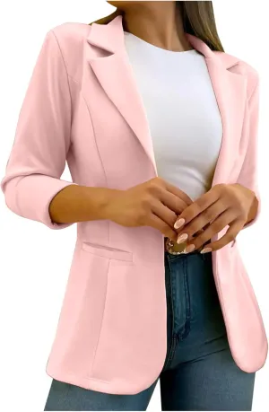 Fashion Women Blazer Jackets Turn Down Collar Blouse Long Sleeve Casual Fall Winter Work Coat Open Front Cardigan