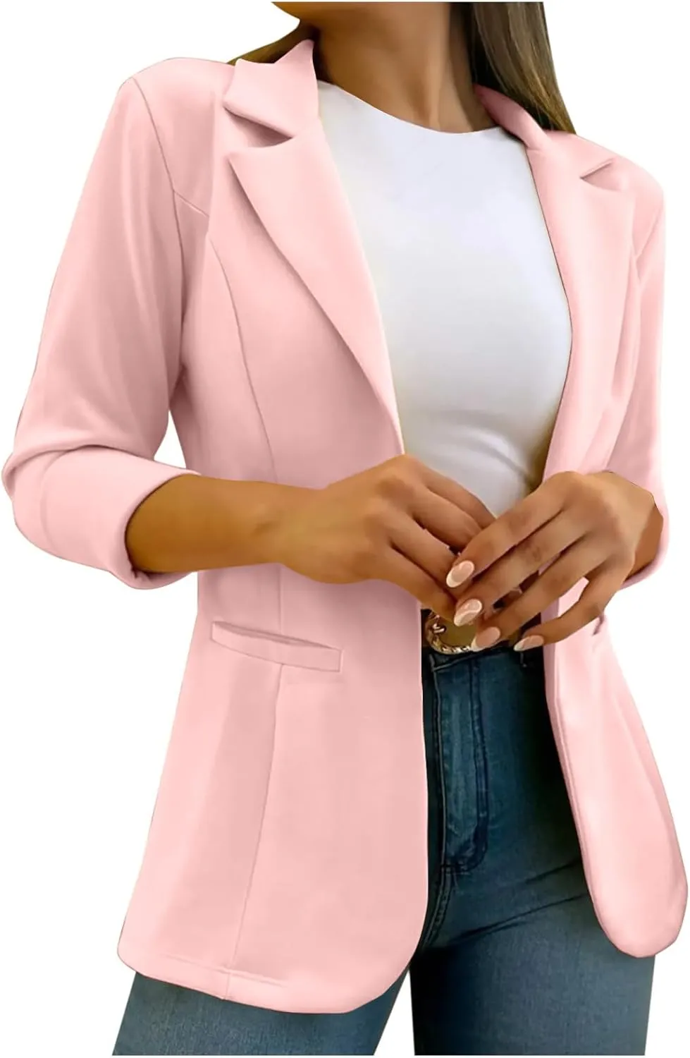 Fashion Women Blazer Jackets Turn Down Collar Blouse Long Sleeve Casual Fall Winter Work Coat Open Front Cardigan