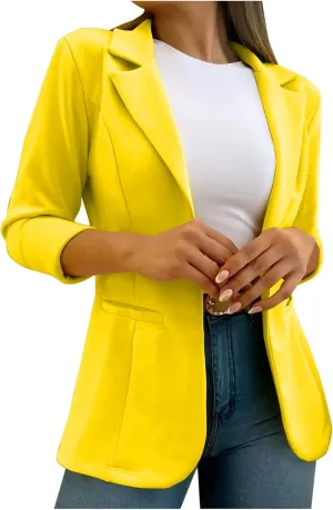 Fashion Women Blazer Jackets Turn Down Collar Blouse Long Sleeve Casual Fall Winter Work Coat Open Front Cardigan