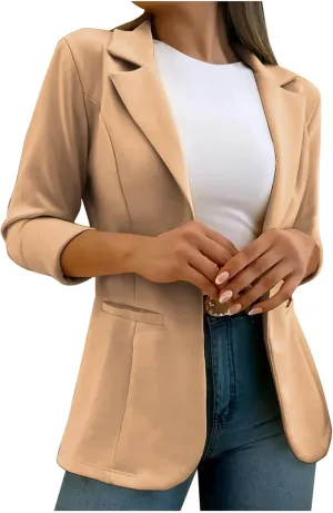 Fashion Women Blazer Jackets Turn Down Collar Blouse Long Sleeve Casual Fall Winter Work Coat Open Front Cardigan