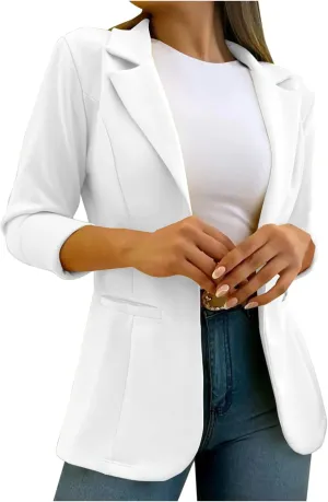 Fashion Women Blazer Jackets Turn Down Collar Blouse Long Sleeve Casual Fall Winter Work Coat Open Front Cardigan