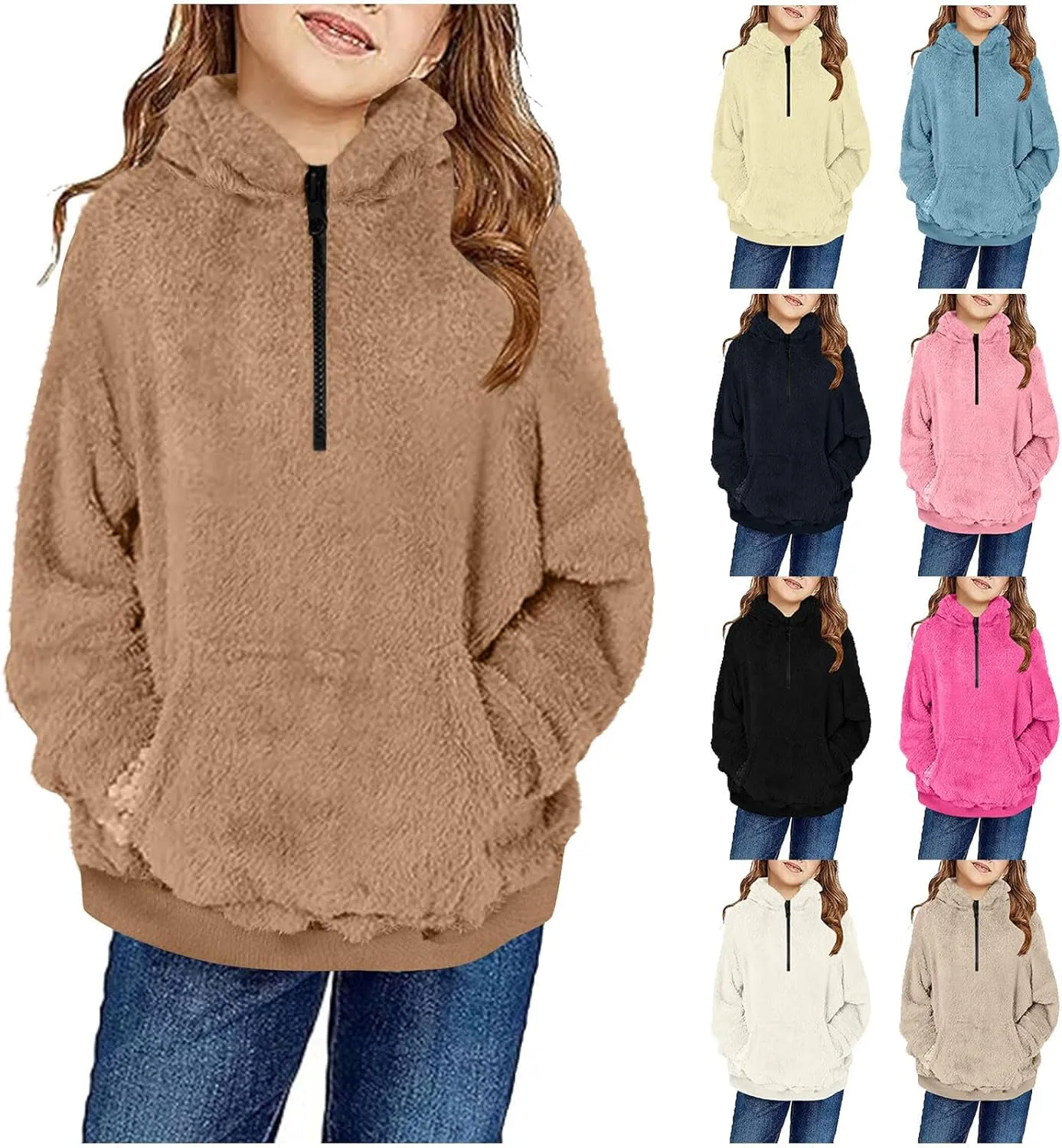 Fleece Top for Toddlers Girls Boys Zip Up Hoodie Jackets Warm Fall Winter Coats Fuzzy Outerwear with Pockets