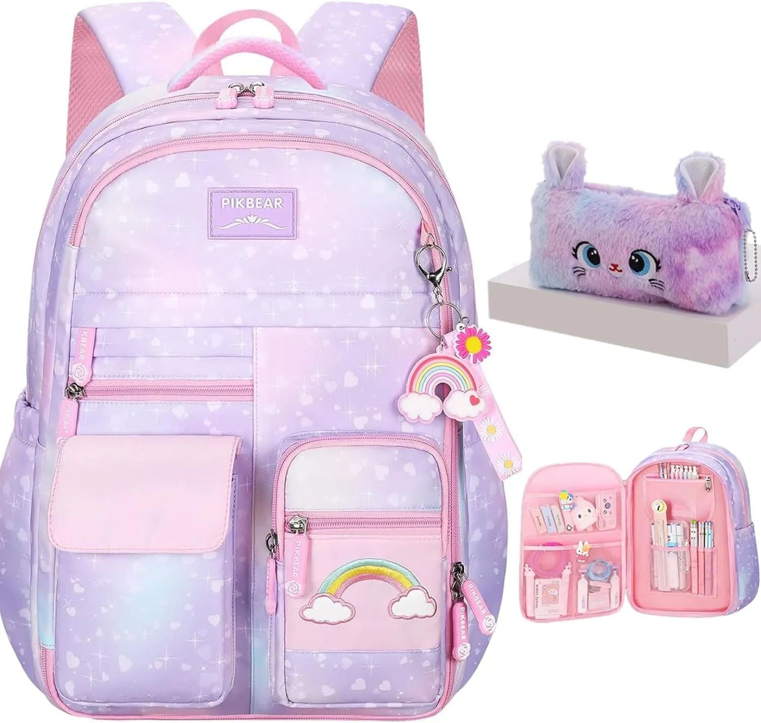 Girls Backpack, School Backpacks Rainbow Student Backpa,Kawaii Kids Backpack,Book Bag for Elementary Primary School