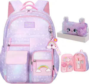Girls Backpack, School Backpacks Rainbow Student Backpa,Kawaii Kids Backpack,Book Bag for Elementary Primary School
