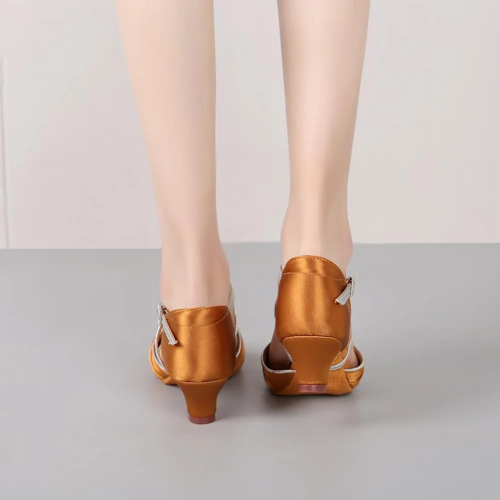 Girls Latin Dance Shoes Low Heel Toddler Kids Salsa Ballroom Dancing Shoes Practice Professional Performance, Model EM-1030-4