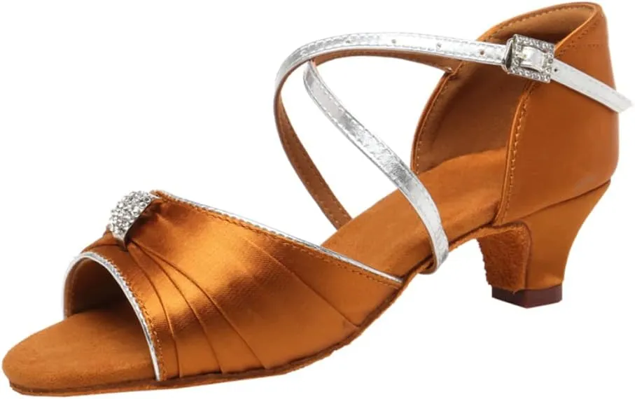 Girls Latin Dance Shoes Low Heel Toddler Kids Salsa Ballroom Dancing Shoes Practice Professional Performance, Model EM-1030-4