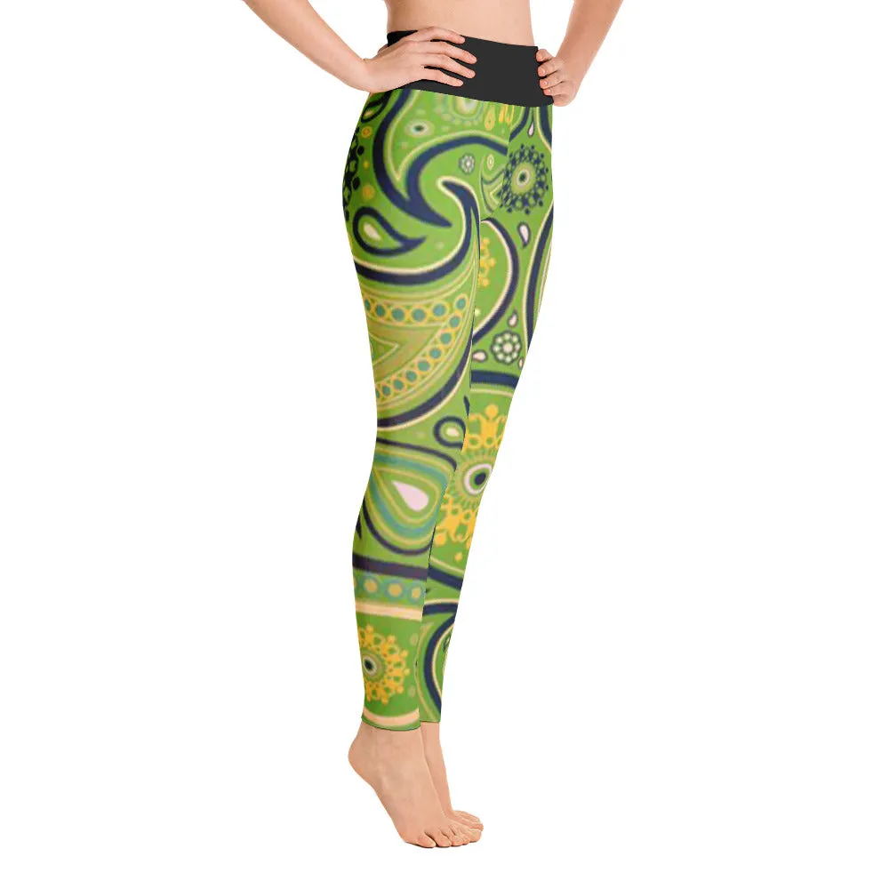 Green Paisley All Over Print Yoga Pants / Leggings