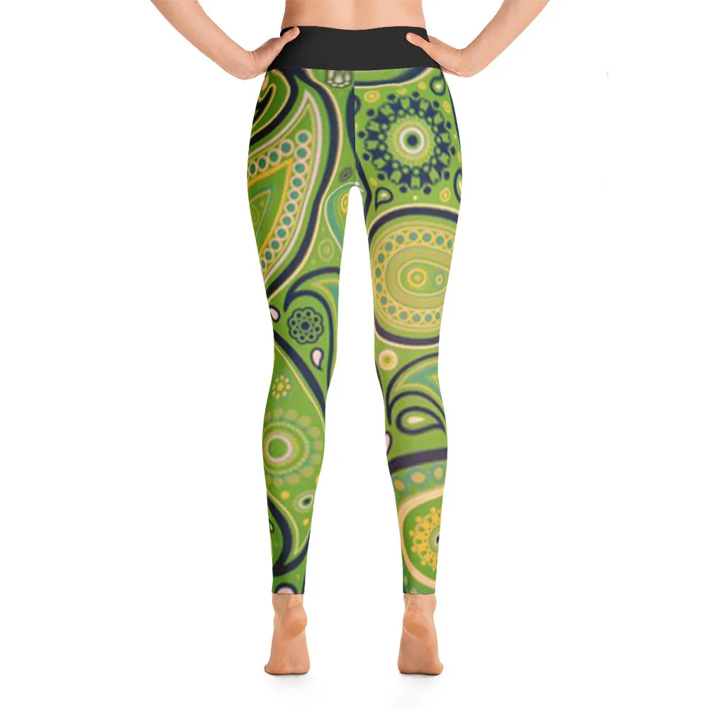 Green Paisley All Over Print Yoga Pants / Leggings