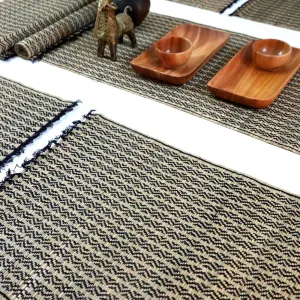 Handmade Dining Table Mats and Table Runner in Black (Set of 6/4) | Eco Friendly Tableware Sustainably Handwoven from Natural Grass