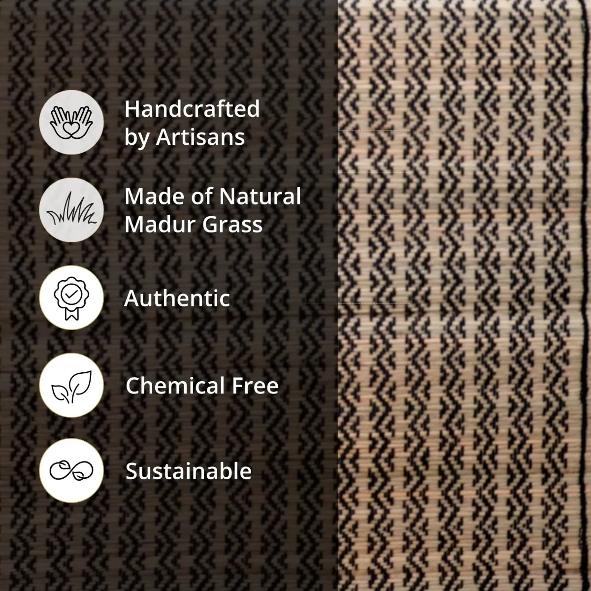 Handmade Dining Table Mats and Table Runner in Black (Set of 6/4) | Eco Friendly Tableware Sustainably Handwoven from Natural Grass