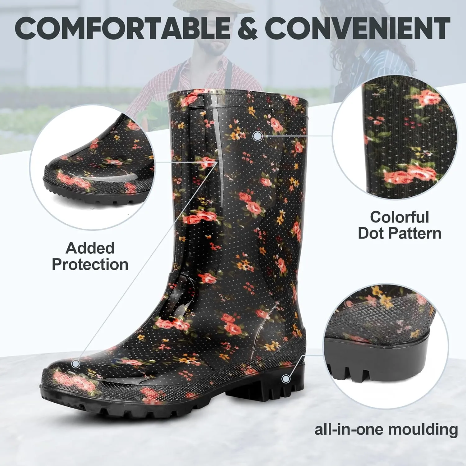 Hellorain Waterproof Rainboot for Women Lightweight PVC Women's Rain Footwear Suitable for Outdoor work Farming, Garden