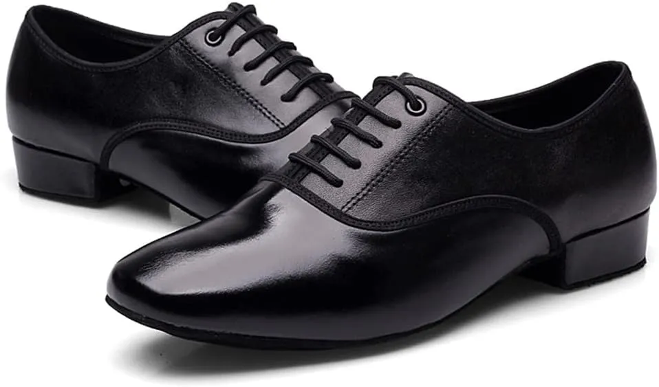 HIPPOSEUS Men's Ballroom Dance Shoes Leather Latin Tango Low Heel 1" Social Dance Shoes