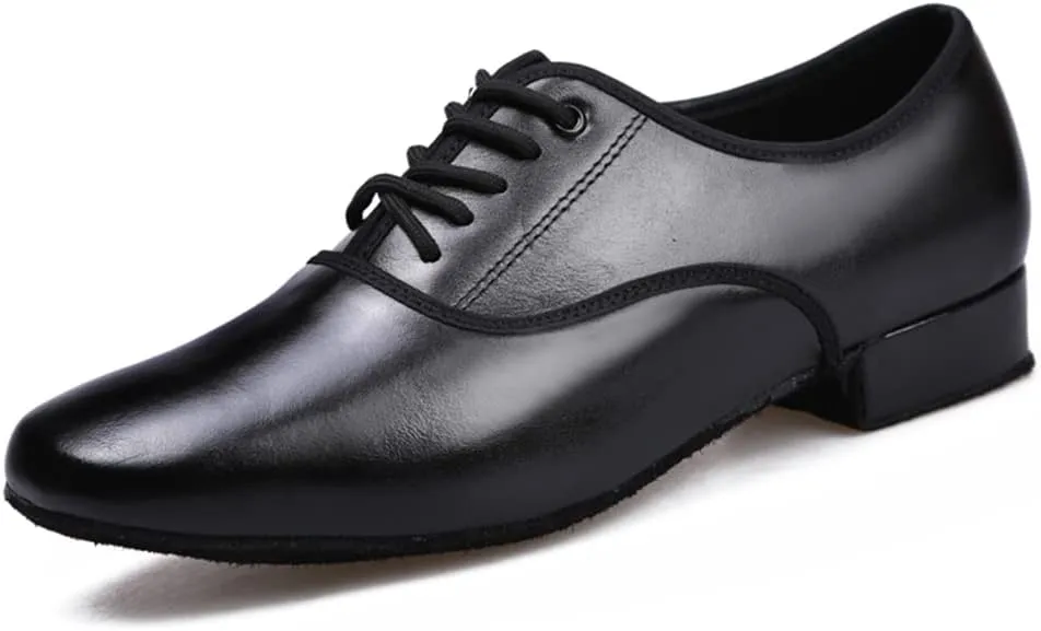 HIPPOSEUS Men's Ballroom Dance Shoes Leather Latin Tango Low Heel 1" Social Dance Shoes