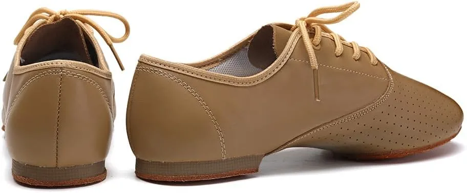 HIPPOSEUS Women's Leather Upper Jazz Oxford Dance Shoes with Split Sole