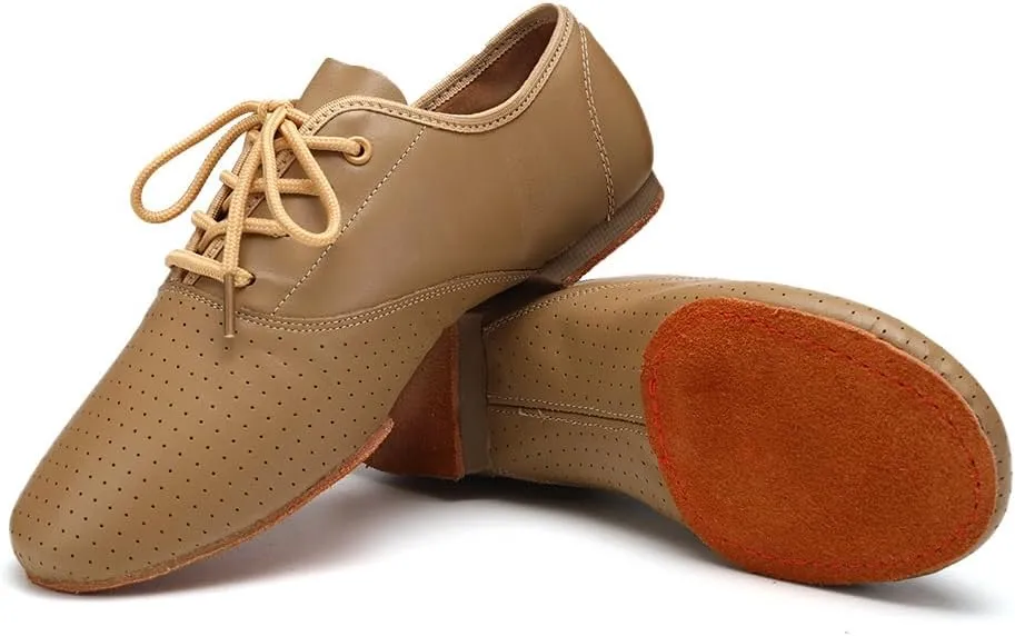 HIPPOSEUS Women's Leather Upper Jazz Oxford Dance Shoes with Split Sole