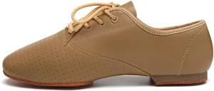 HIPPOSEUS Women's Leather Upper Jazz Oxford Dance Shoes with Split Sole