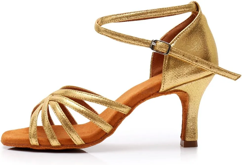 HIPPOSEUS Women's Open Toe Latin Dance Shoes Ankle Strap Ballroom Salsa Bachata Dancing Shoes Suede Outsole,Model 1213