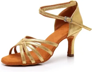 HIPPOSEUS Women's Open Toe Latin Dance Shoes Ankle Strap Ballroom Salsa Bachata Dancing Shoes Suede Outsole,Model 1213