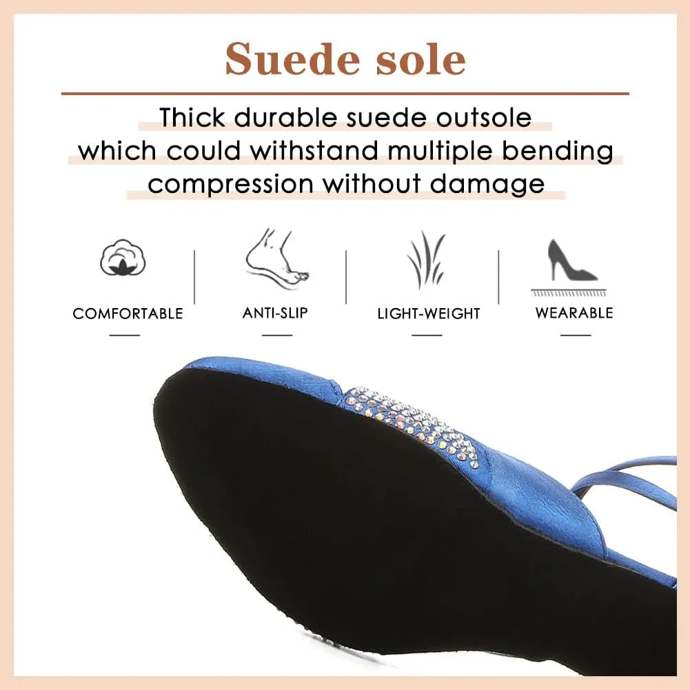 HIPPOSEUS Women's Satin Latin Dance Shoes Shining Rhinestone Closed Toe Ballroom Salsa Tango Dancing Shoes for Wedding Party,Model L157